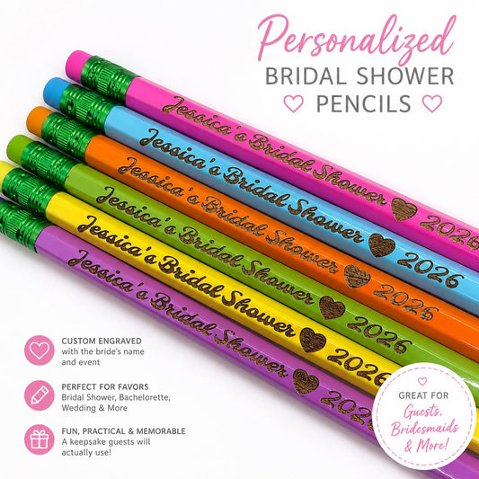 Personalized Bridal Shower Pencils, Custom Bridal Shower Favors, Bachelorette Party Favors, Wedding Shower Gifts, Personalized Pencils