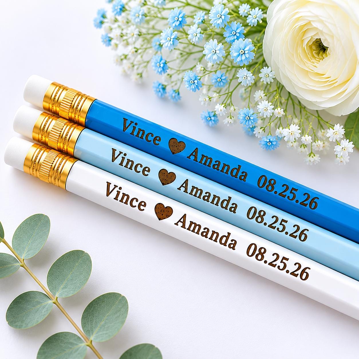 Personalized Wedding Pencils, Custom Couple Name Pencils, Engagement Gift, Bridal Shower Gift, Wedding Favor, Personalized Pencils