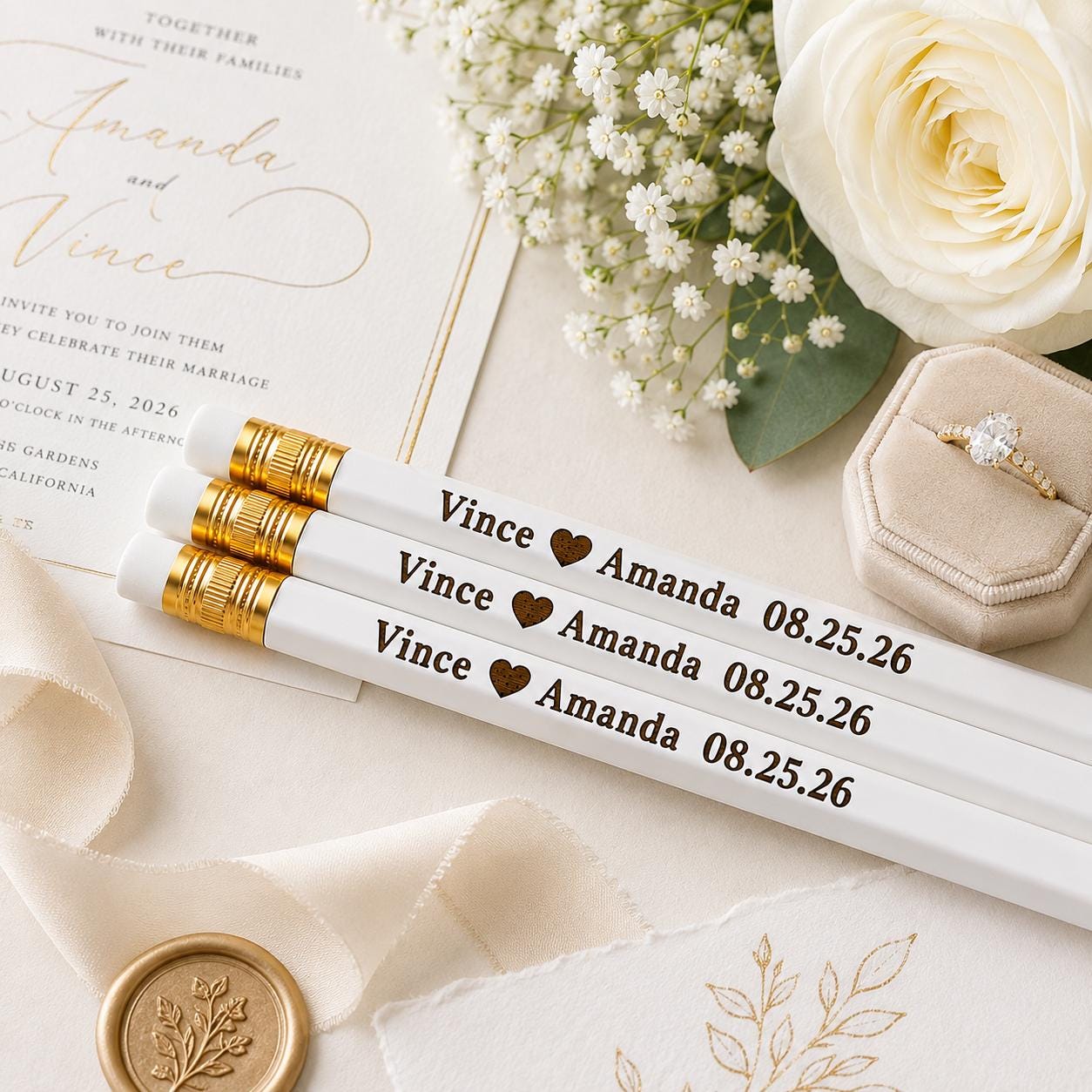 Personalized Wedding Pencils, Custom Couple Name Pencils, Engagement Gift, Bridal Shower Gift, Wedding Favor, Personalized Pencils