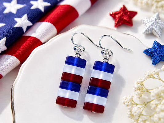 Patriotic Earrings, Red White Blue Earrings, 4th of July Earrings, USA Earrings, Memorial Day Jewelry, Patriotic Gift for Her
