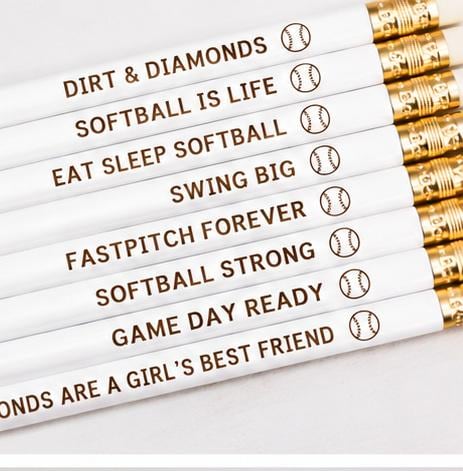 SOFTBALL PENCIL SET | Engraved Softball Pencils | Fastpitch Team Gift | Softball Player Gift | Team Party Favor | Back to School Supplies |