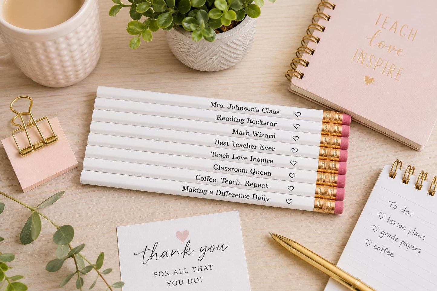 Teacher Appreciation Gift Pencils, Engraved Teacher Pencil Set, Best Teacher Ever Gift, Teacher Thank You Gift, End of Year Teacher Gift