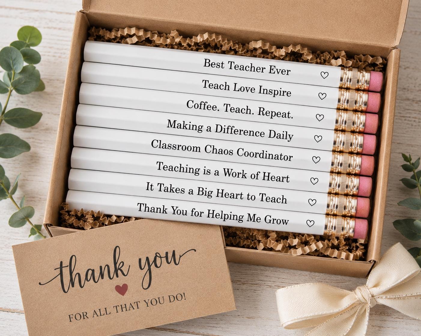 Teacher Appreciation Gift Pencils, Engraved Teacher Pencil Set, Best Teacher Ever Gift, Teacher Thank You Gift, End of Year Teacher Gift