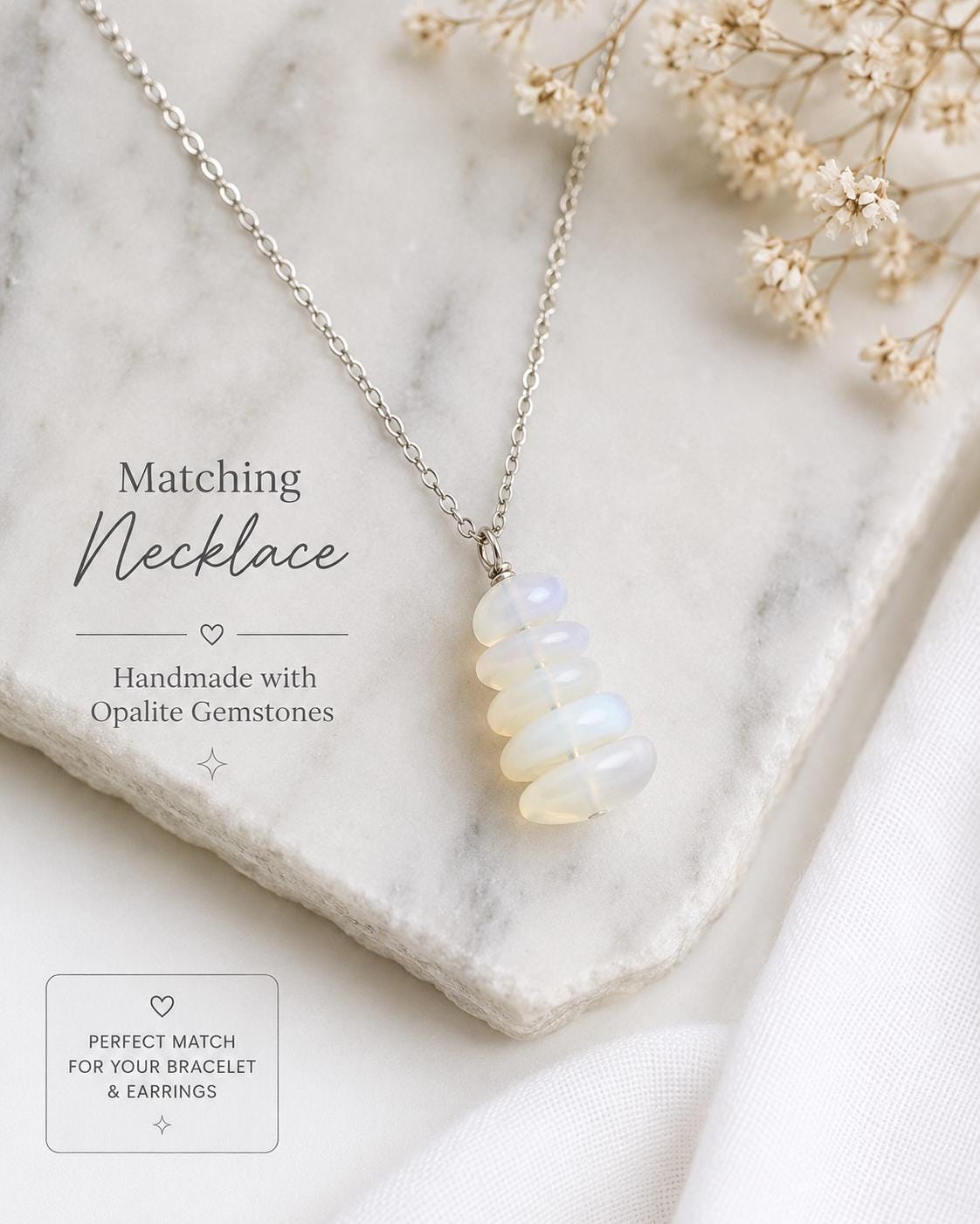 Opalite Bracelet for Women, October Birthstone Bracelet, Gift for Her, White Opalite Jewelry, Stackable Beaded Bracelet