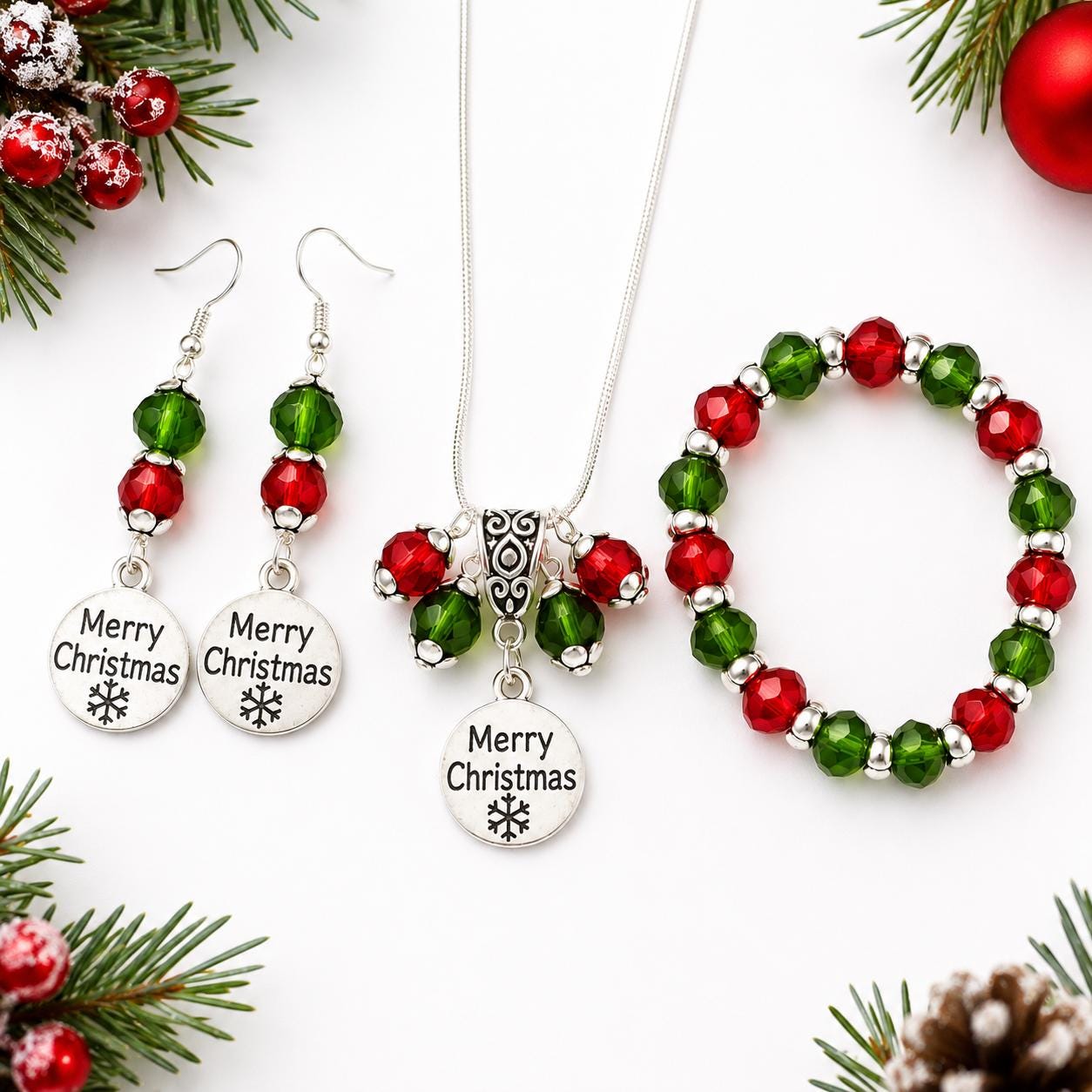 Christmas Gift Set for Her | Ready to Gift Holiday Jewelry Set | Earrings Necklace Bracelet Bundle | Stocking Stuffer for Mom Grandma