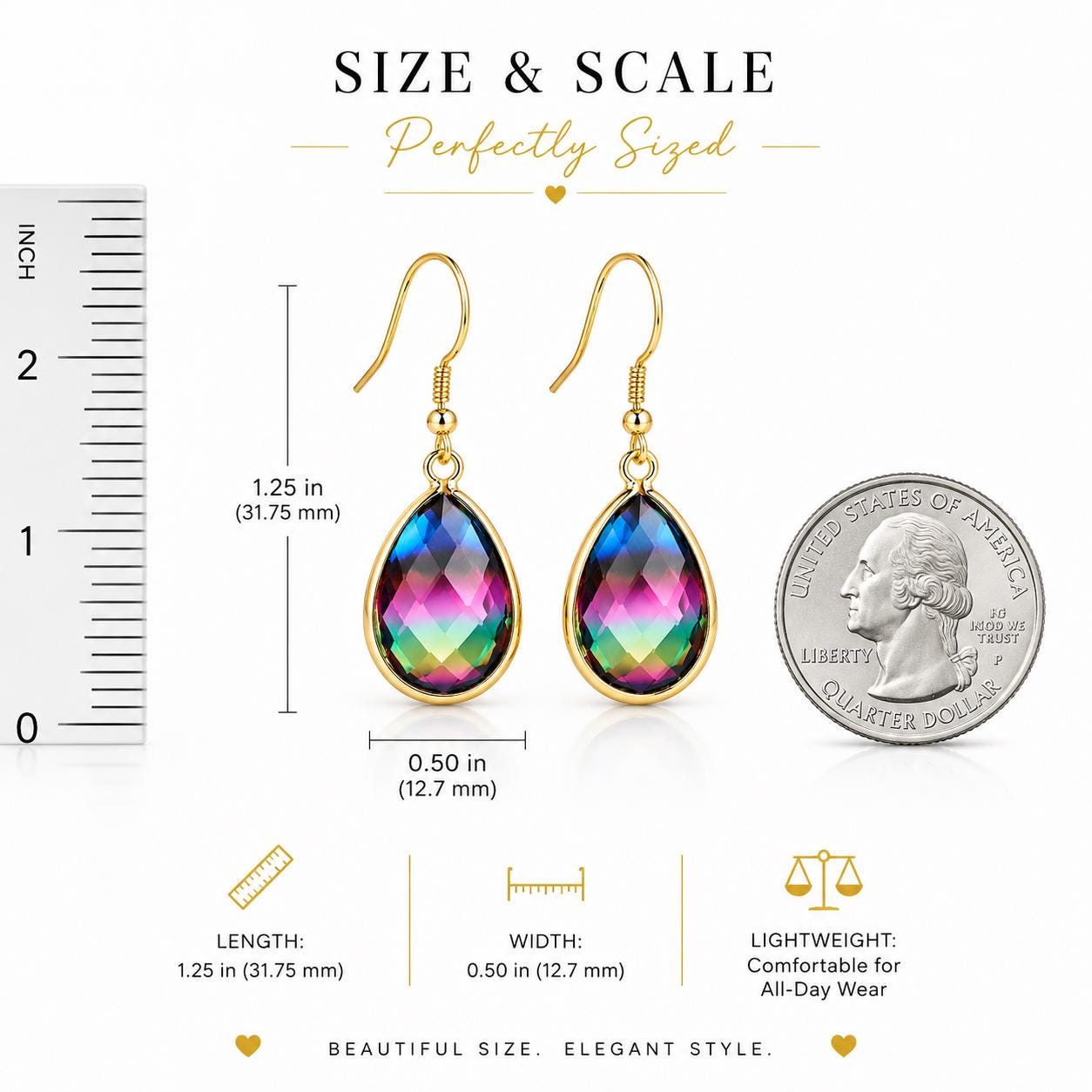 Rainbow Teardrop Earrings, Colorful Crystal Dangle Earrings, Gift for Her, Iridescent Rainbow Jewelry, Gold Teardrop Earrings, Birthday Gift