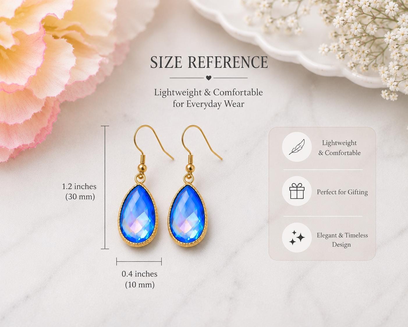 Rainbow Blue Teardrop Earrings, Something Blue Bridal Earrings, Blue Crystal Dangle Earrings, Bridesmaid Gift, Gold Earrings, Gift for Her