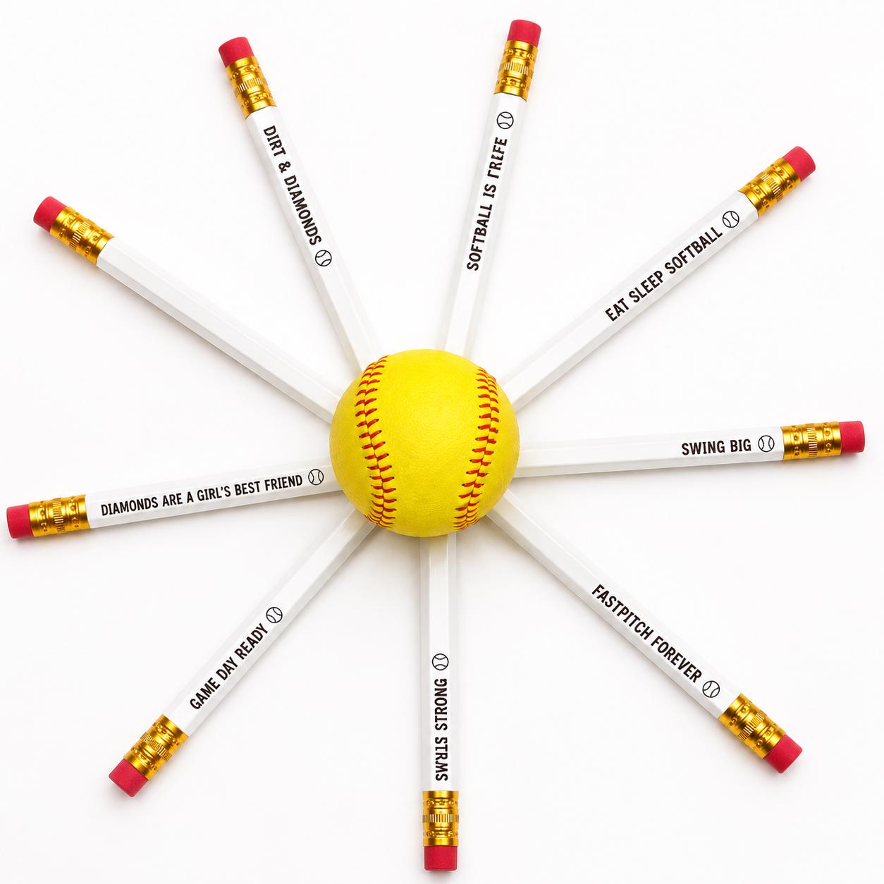 SOFTBALL PENCIL SET | Engraved Softball Pencils | Fastpitch Team Gift | Softball Player Gift | Team Party Favor | Back to School Supplies |