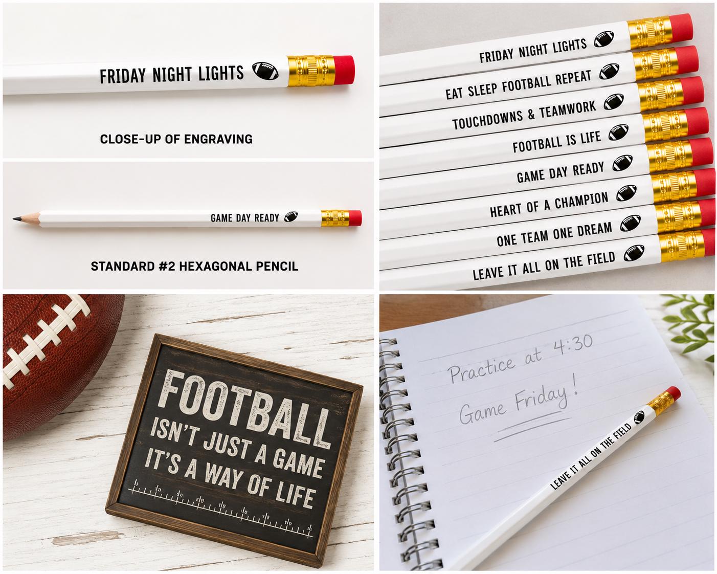 Football Pencil Set | Engraved Football Pencils | Football Team Gift | Coach Gift | Football Party Favor | Friday Night Lights