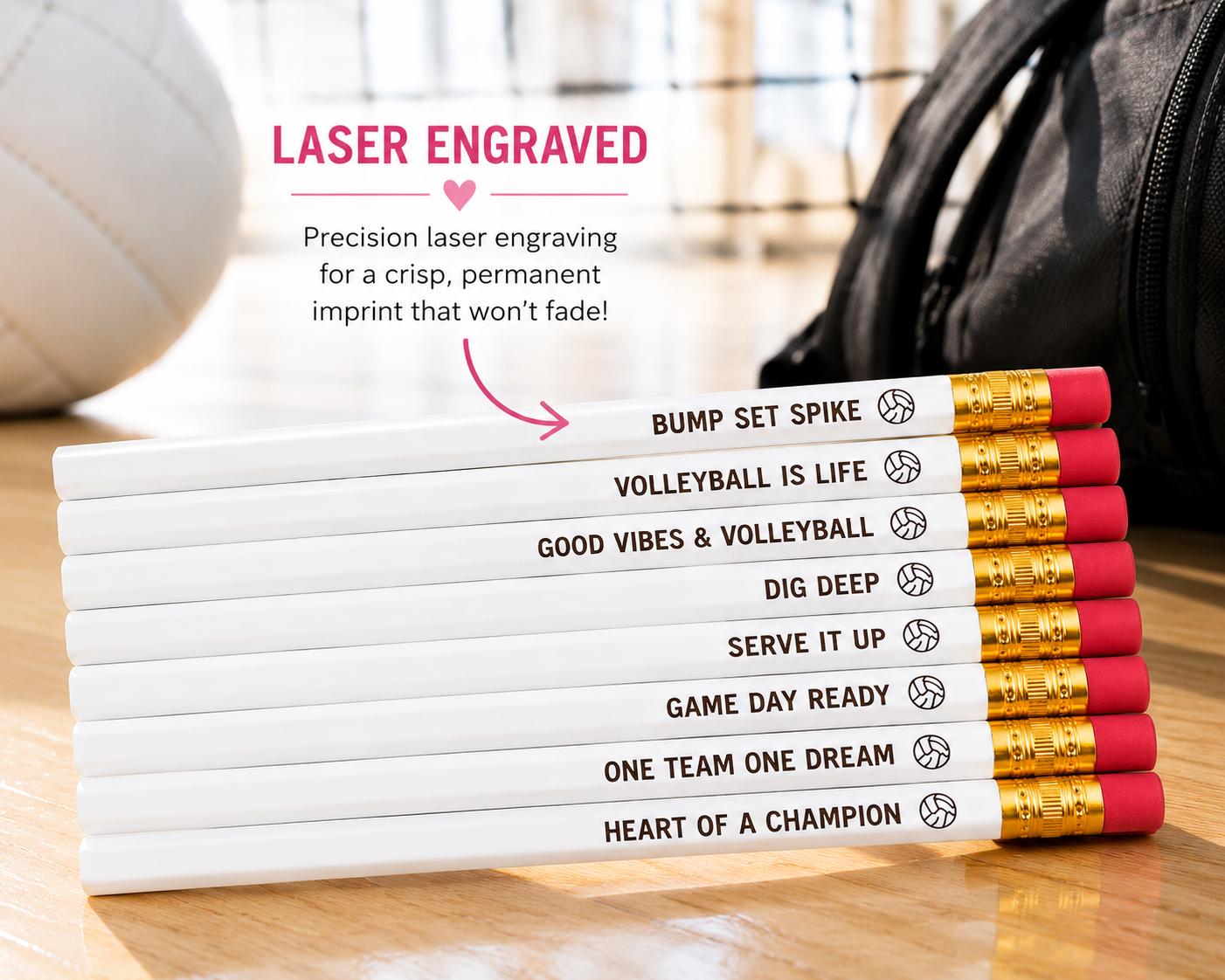 Volleyball Gift Set | Engraved Volleyball Pencils | Volleyball Coach Gift | Team Gift | Volleyball Player Gift | Team Favors