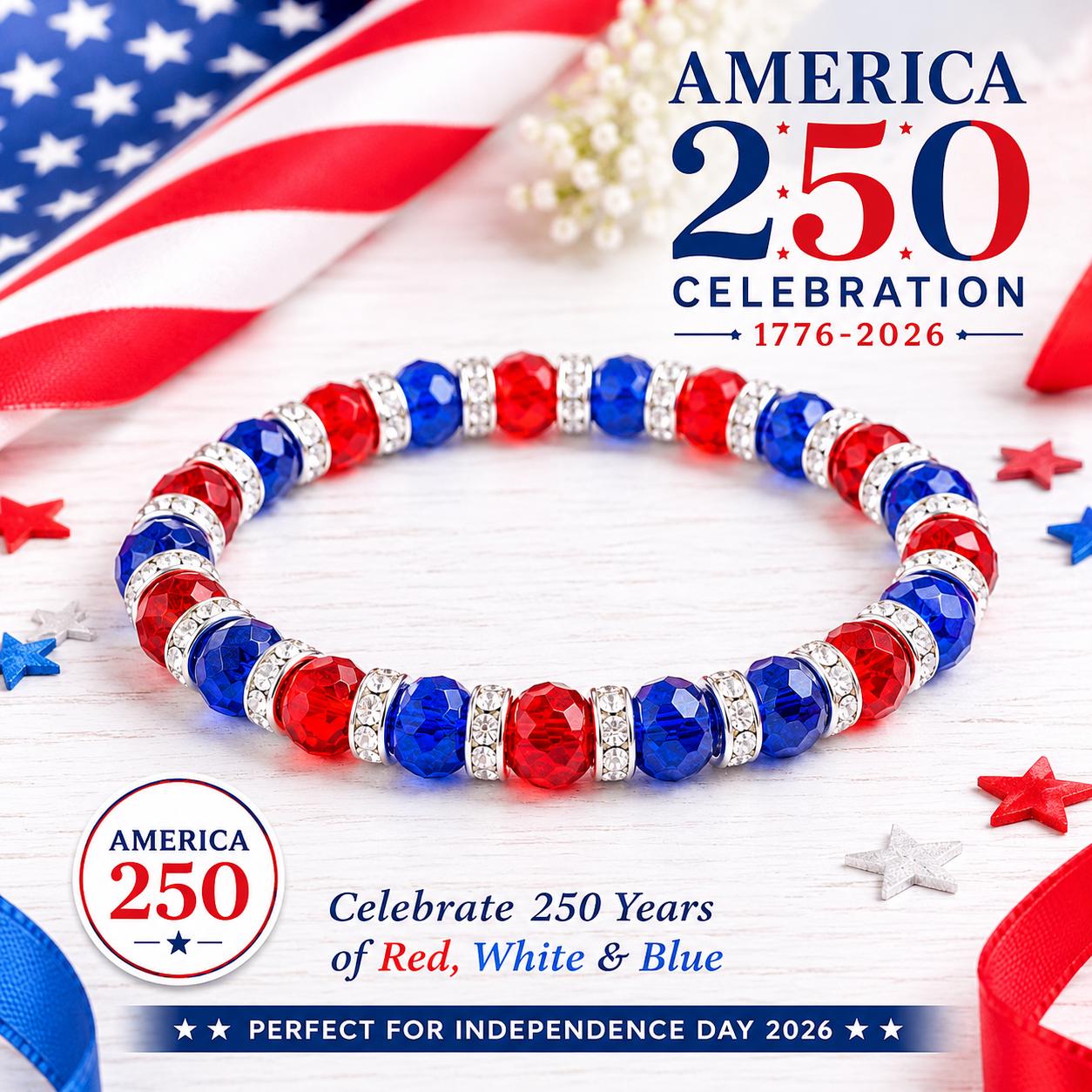 America 250 Bracelet, Patriotic Red White Blue Bracelet, 250th Anniversary Jewelry, Independence Day Bracelet, Fourth of July Jewelry, USA