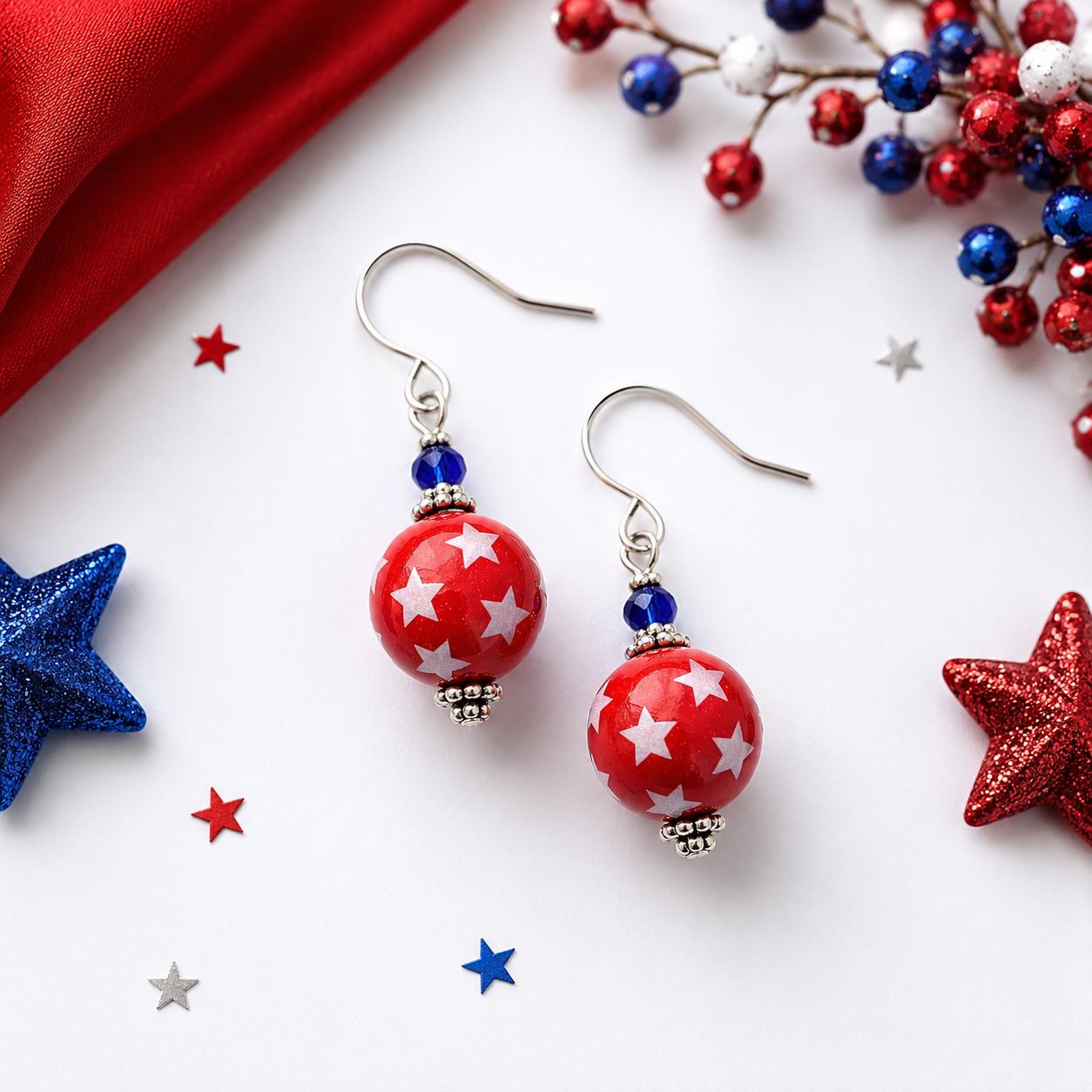 Patriotic Red White Blue Earrings, 4th of July Earrings, Americana Jewelry, Independence Day Accessories, Memorial Day Jewelry, USA Gift