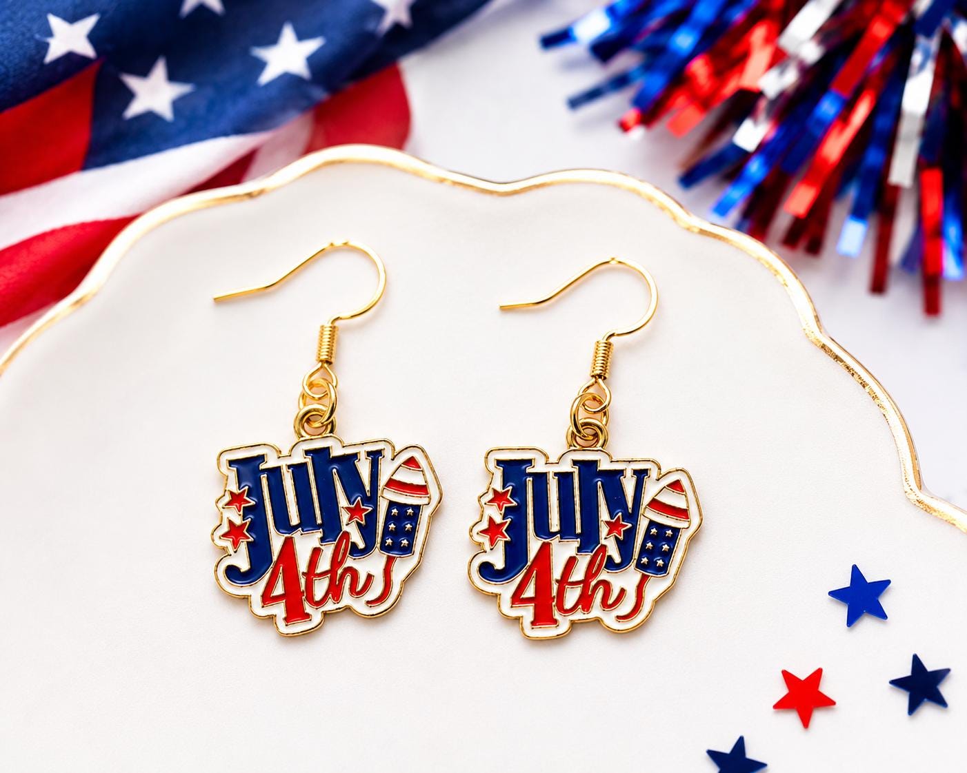 July 4th Earrings, Patriotic Earrings for Women, Fourth of July Jewelry, Red White Blue Earrings, Independence Day Accessories