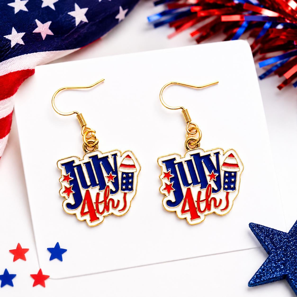 July 4th Earrings, Patriotic Earrings for Women, Fourth of July Jewelry, Red White Blue Earrings, Independence Day Accessories