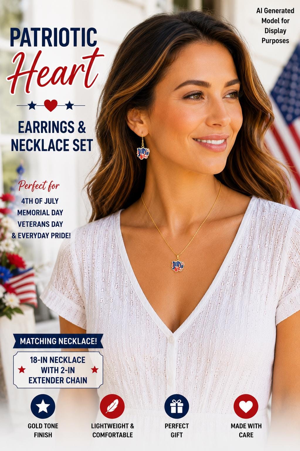 July 4th Earrings, Patriotic Earrings for Women, Fourth of July Jewelry, Red White Blue Earrings, Independence Day Accessories