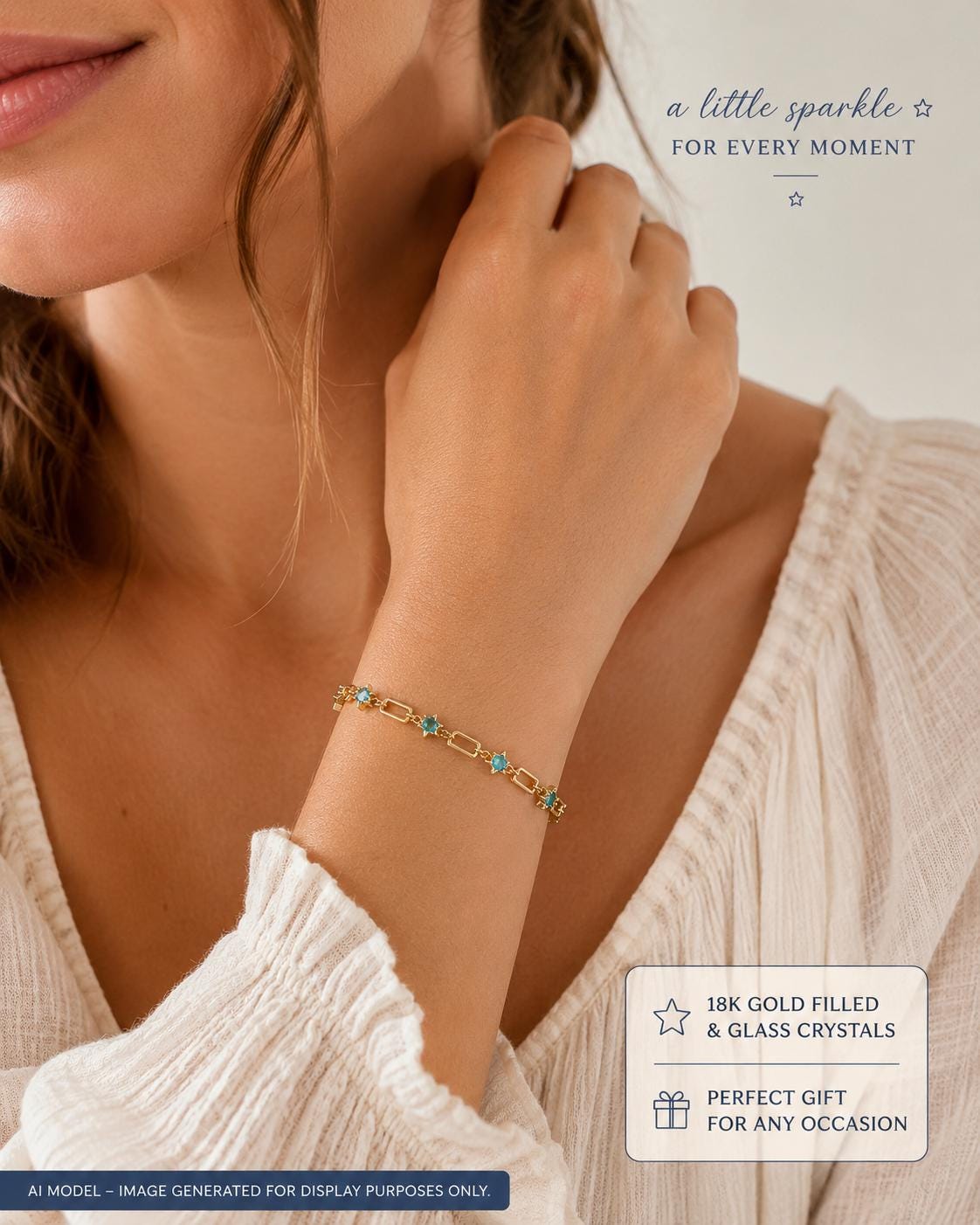 Aqua Star Gold Bracelet, Coastal Chain Bracelet, Celestial Jewelry, Beach Lover Gift, Dainty Gold Link Bracelet, Bridesmaid Gift