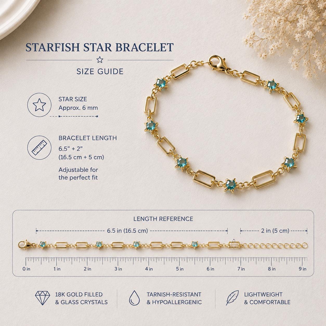 Aqua Star Gold Bracelet, Coastal Chain Bracelet, Celestial Jewelry, Beach Lover Gift, Dainty Gold Link Bracelet, Bridesmaid Gift