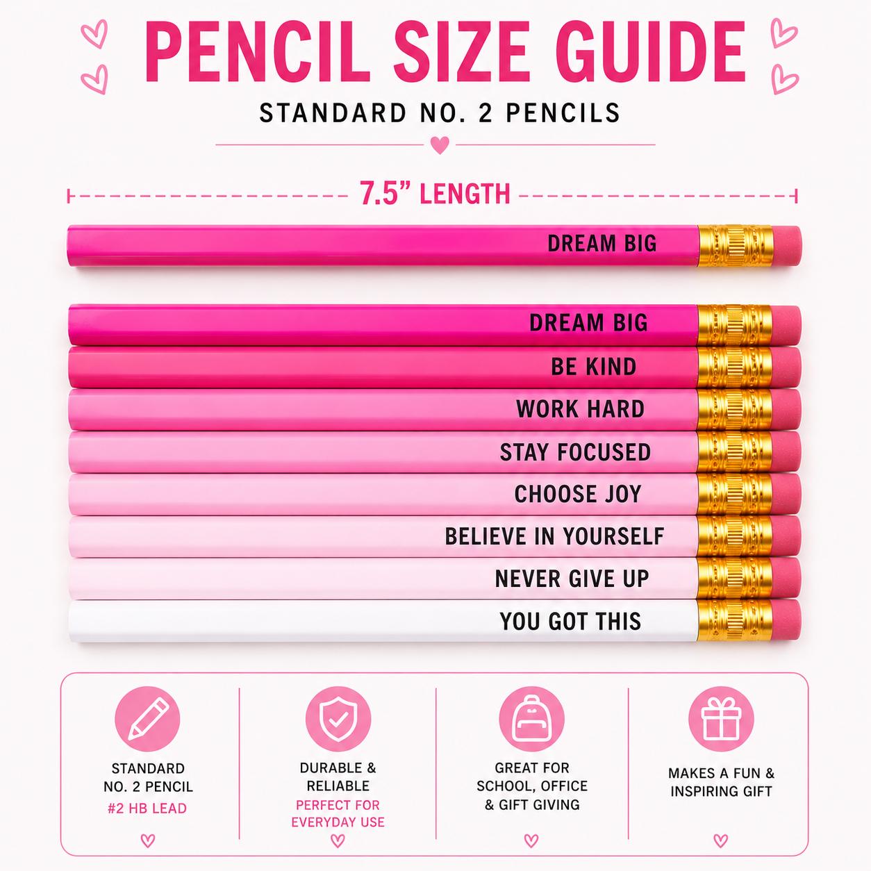 Motivational Pencil Set | Back to School Gift for Girls | Inspirational Pencils for Students | Teacher Gift | Pink School Supplies