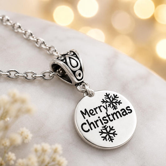 Merry Christmas Necklace, Christmas Gift for Her, Holiday Jewelry, Secret Santa Gift, Stocking Stuffer, Christmas Charm Necklace
