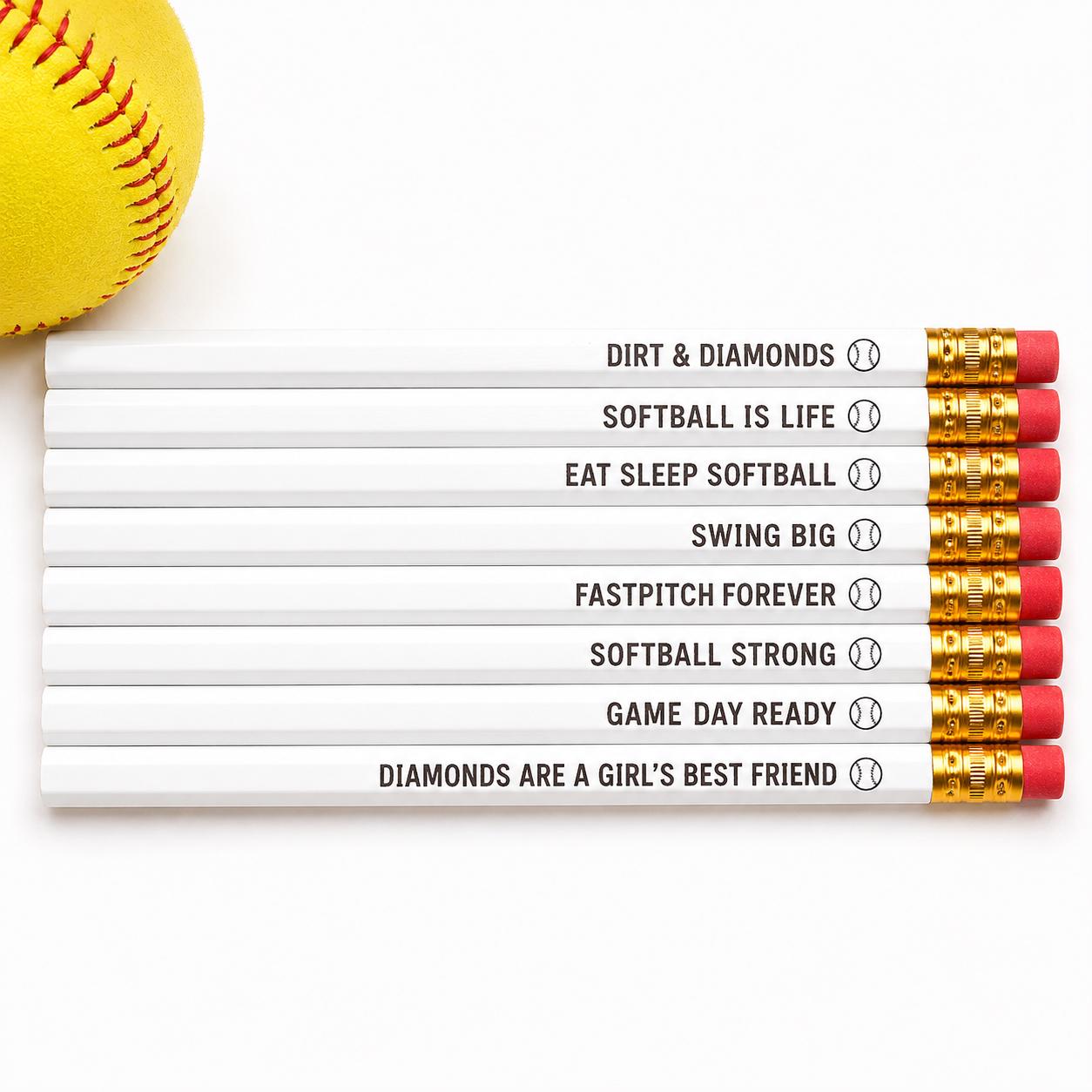SOFTBALL PENCIL SET | Engraved Softball Pencils | Fastpitch Team Gift | Softball Player Gift | Team Party Favor | Back to School Supplies |
