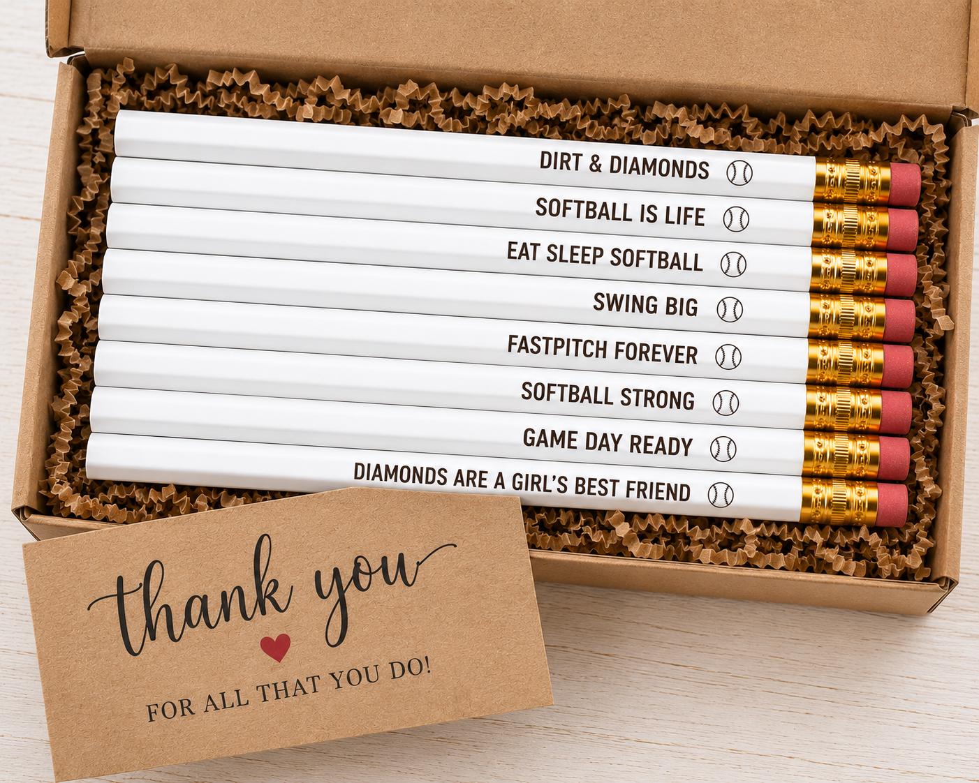SOFTBALL PENCIL SET | Engraved Softball Pencils | Fastpitch Team Gift | Softball Player Gift | Team Party Favor | Back to School Supplies |