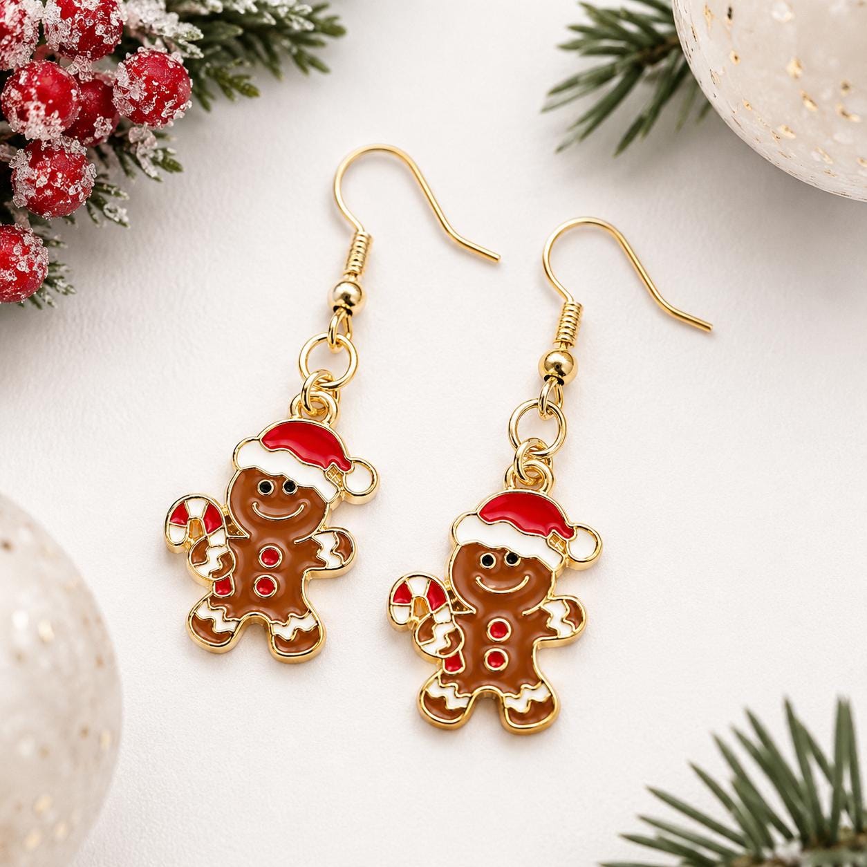 Gingerbread Cookie Earrings, Christmas Earrings, Holiday Jewelry, Gingerbread Man Dangle Earrings, Stocking Stuffer Gift, Secret Santa Gift