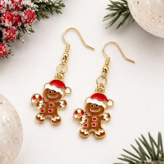 Gingerbread Cookie Earrings, Christmas Earrings, Holiday Jewelry, Gingerbread Man Dangle Earrings, Stocking Stuffer Gift, Secret Santa Gift