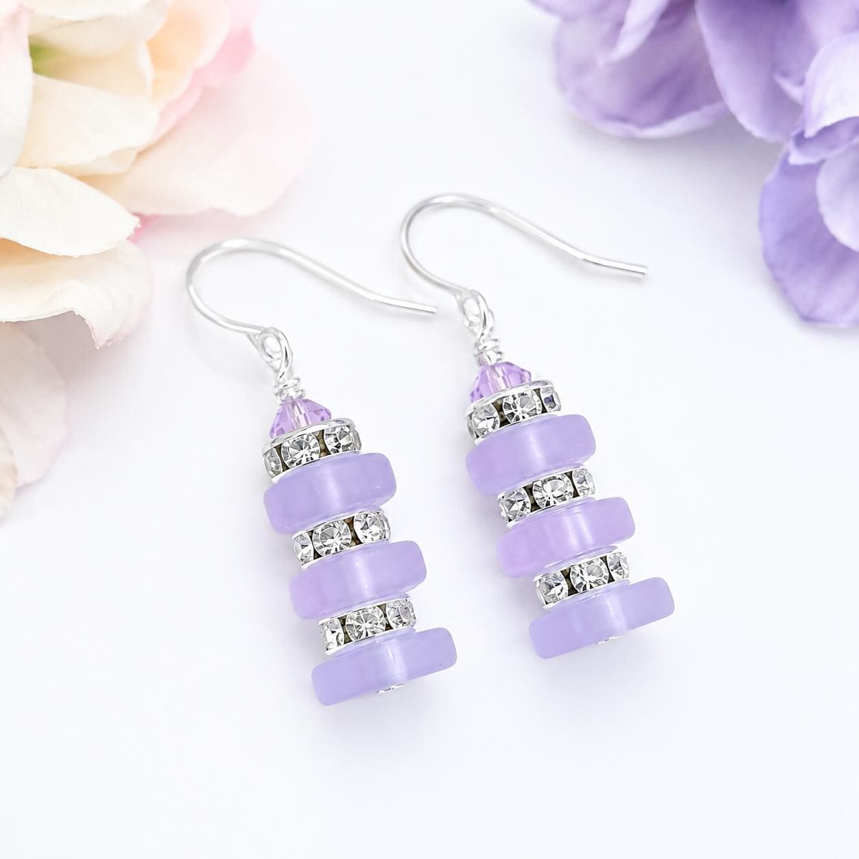 Lavender Crystal Earrings, Purple Dangle Earrings, Bridesmaid Earrings, Lavender Jewelry, Pastel Earrings, Gift for Her, Wedding Jewelry