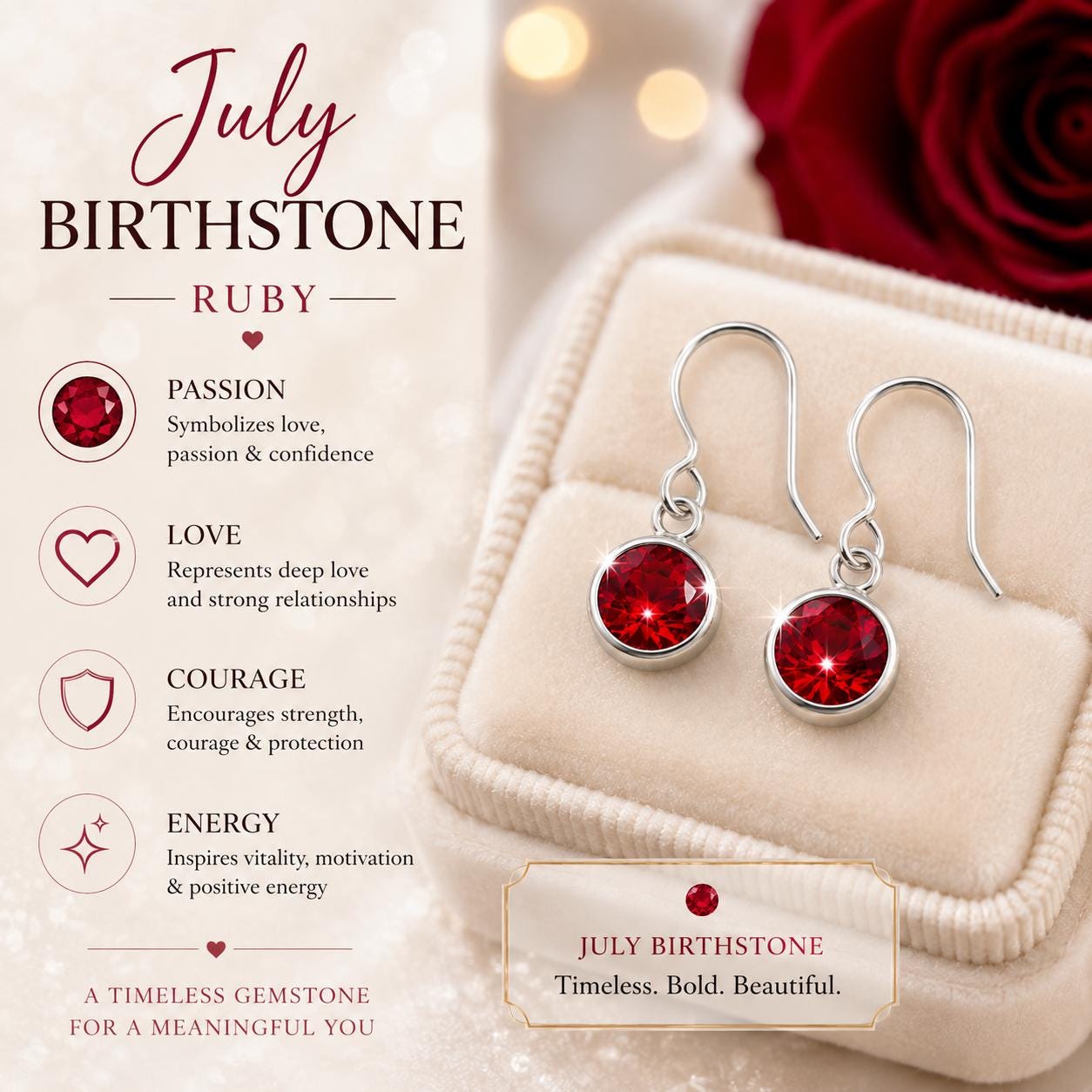 July Birthstone Jewelry Set, Ruby Crystal Necklace and Earrings Set, Dainty Silver Jewelry, Minimalist Ruby Jewelry, Birthday Gift for Her