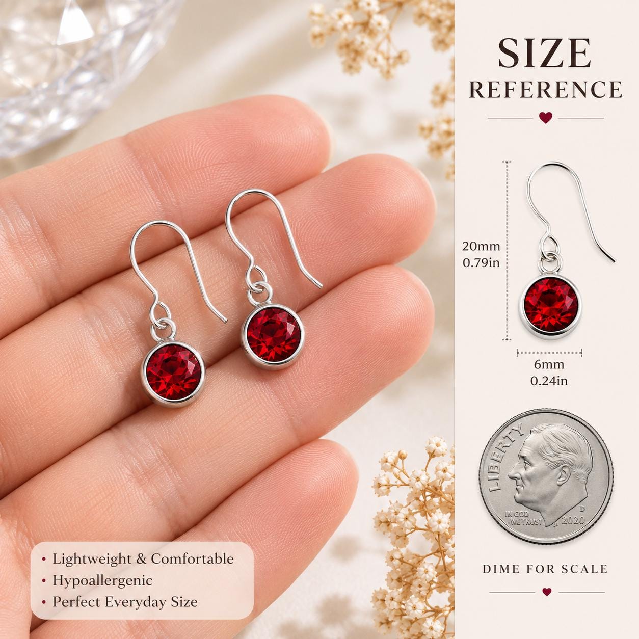 July Birthstone Jewelry Set, Ruby Crystal Necklace and Earrings Set, Dainty Silver Jewelry, Minimalist Ruby Jewelry, Birthday Gift for Her