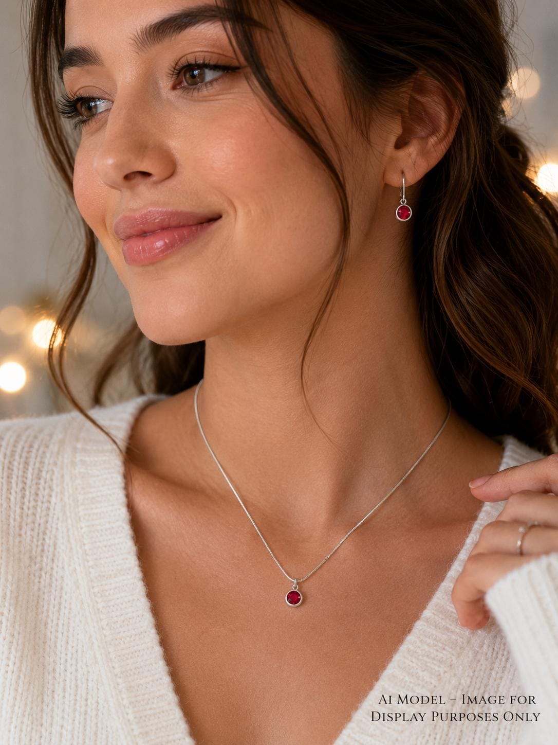 July Birthstone Jewelry Set, Ruby Crystal Necklace and Earrings Set, Dainty Silver Jewelry, Minimalist Ruby Jewelry, Birthday Gift for Her