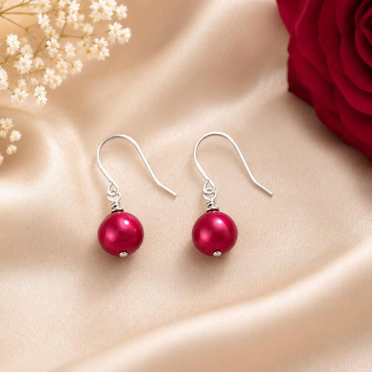 July Birthstone Jewelry Set, Ruby Red Pearl Necklace and Earrings Set, July Birthday Gift for Her, Ruby Jewelry, Minimalist Birthstone