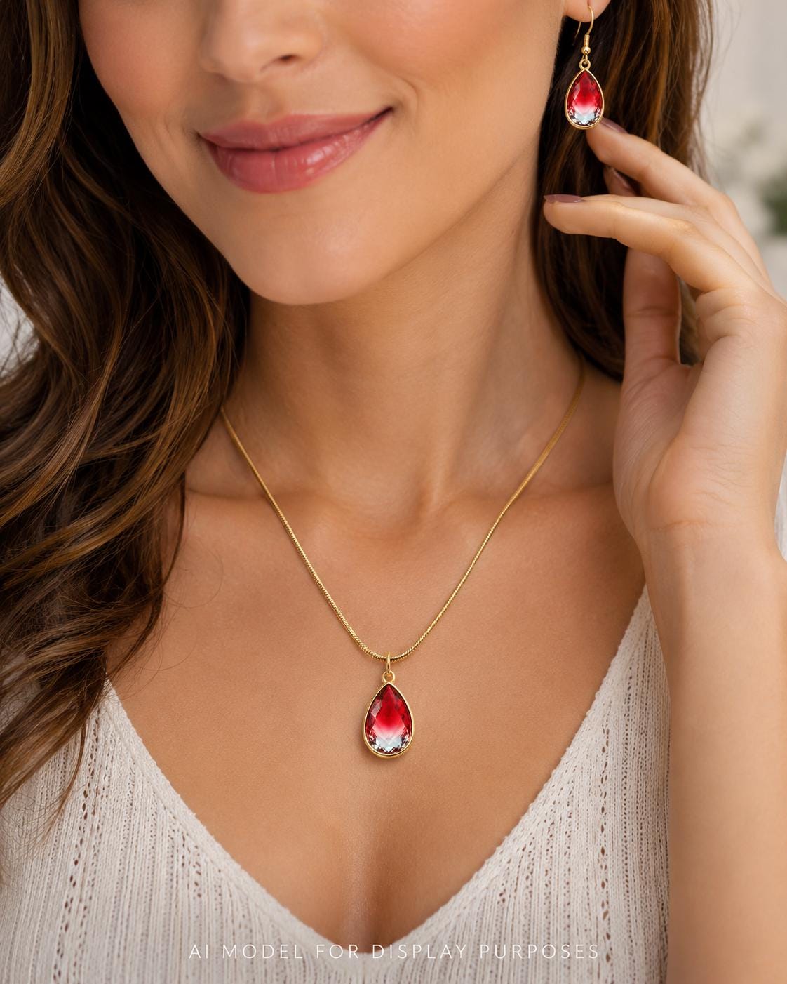 July Birthstone Jewelry Set, Ruby Red Necklace and Earrings, July Birthday Gift for Her, Red Ombre Crystal Jewelry, Ruby Birthstone Gift