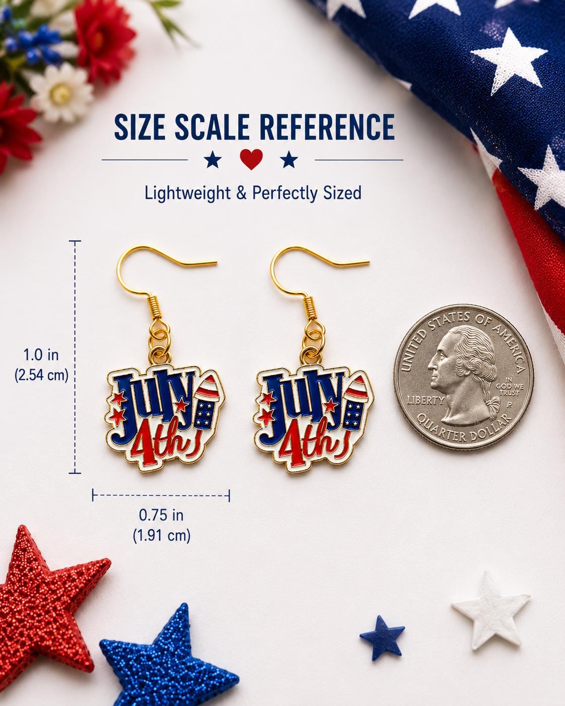 July 4th Earrings, Patriotic Earrings for Women, Fourth of July Jewelry, Red White Blue Earrings, Independence Day Accessories