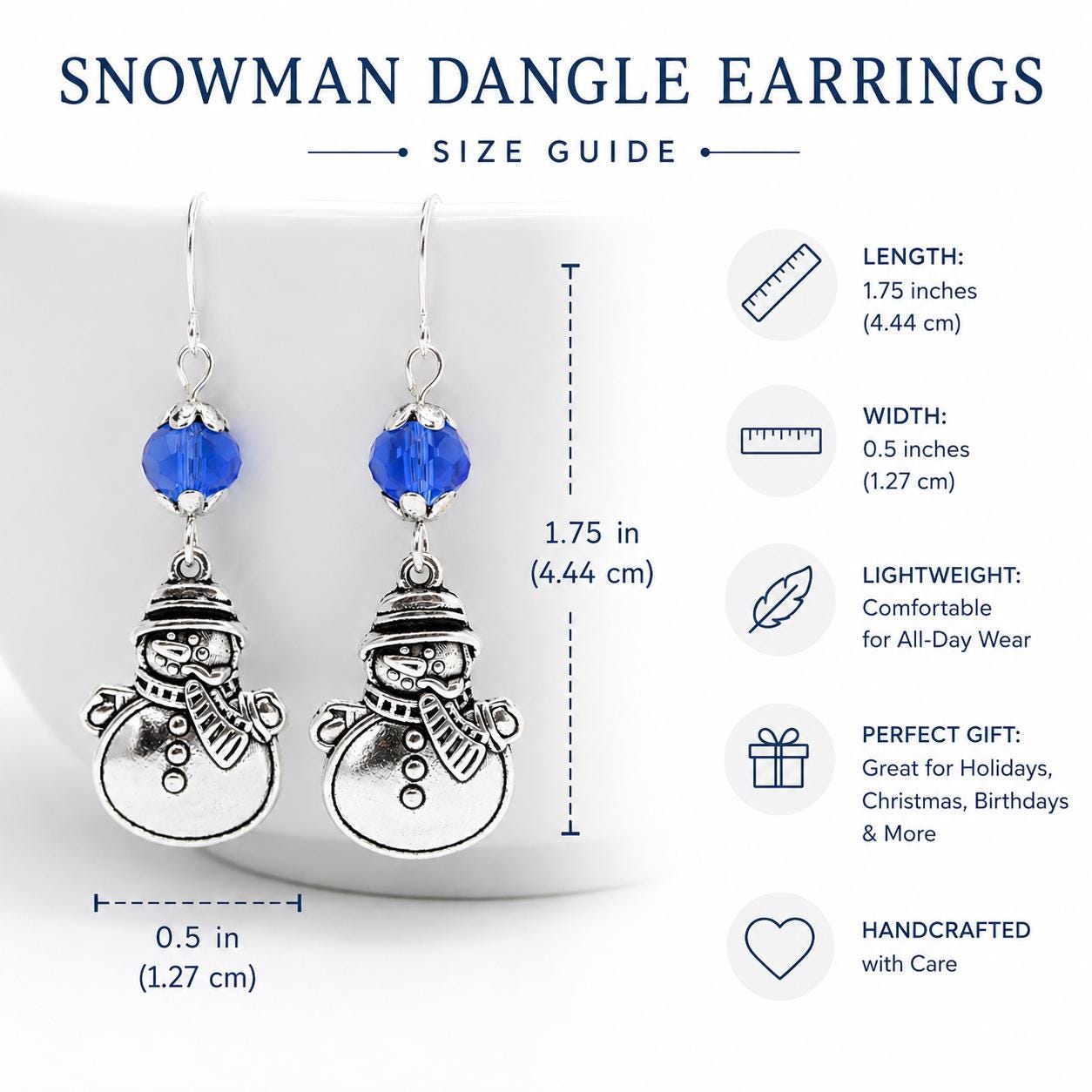 Snowman Earrings, Winter Dangle Earrings, Christmas Earrings, Blue Crystal Earrings, Holiday Jewelry, Snowman Jewelry, Stocking Stuffer Gift