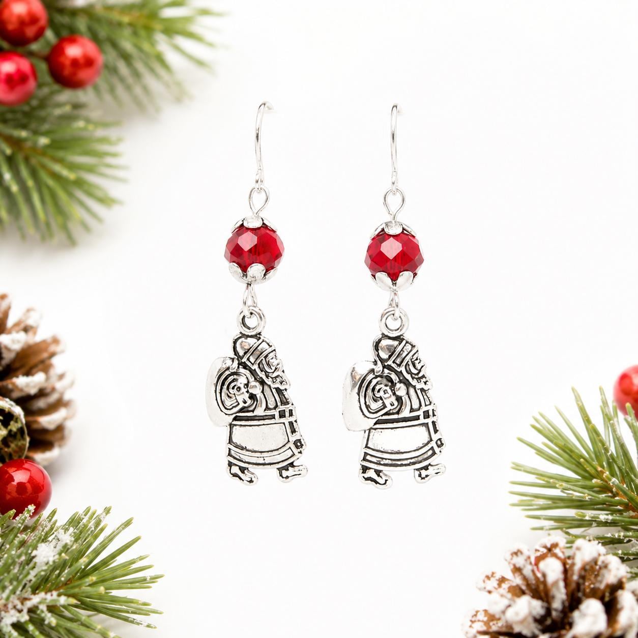 Santa Claus Earrings, Christmas Earrings, Holiday Dangle Earrings, Red Crystal Earrings, Santa Jewelry, Stocking Stuffer Gift for Her