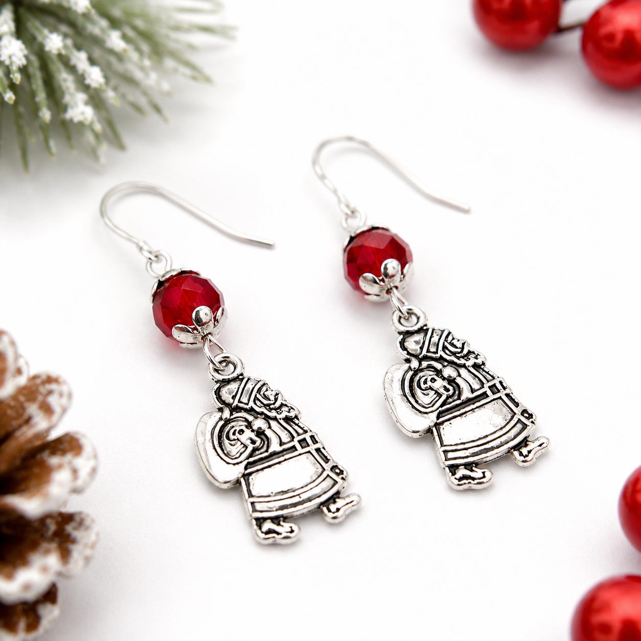 Santa Claus Earrings, Christmas Earrings, Holiday Dangle Earrings, Red Crystal Earrings, Santa Jewelry, Stocking Stuffer Gift for Her