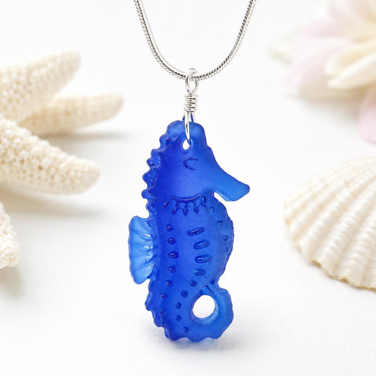 Seahorse Necklace, Ocean Lover Gift, Nautical Jewelry, Blue Pendant Necklace, Coastal Gift for Her, Sterling Silver Necklace