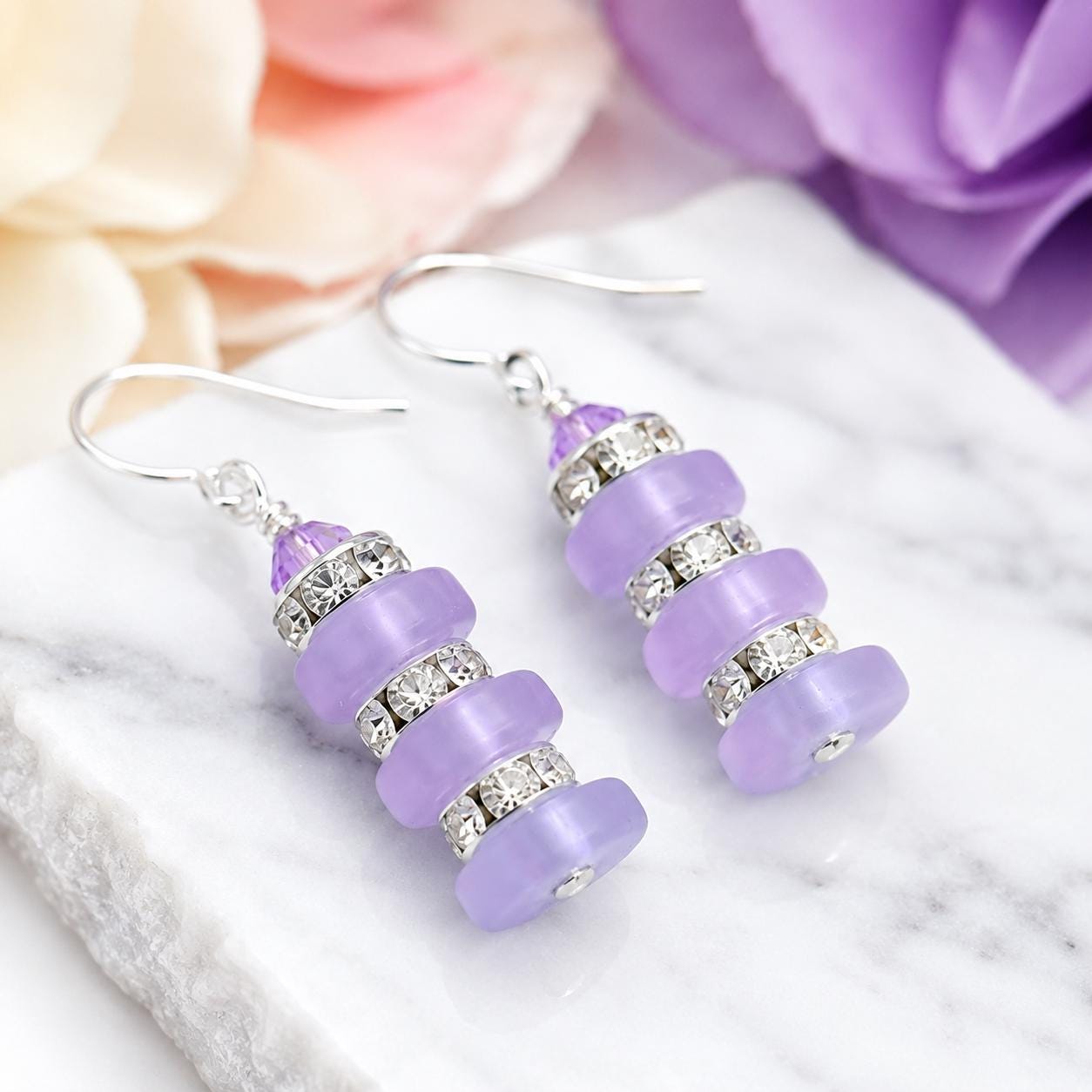 Lavender Crystal Earrings, Purple Dangle Earrings, Bridesmaid Earrings, Lavender Jewelry, Pastel Earrings, Gift for Her, Wedding Jewelry