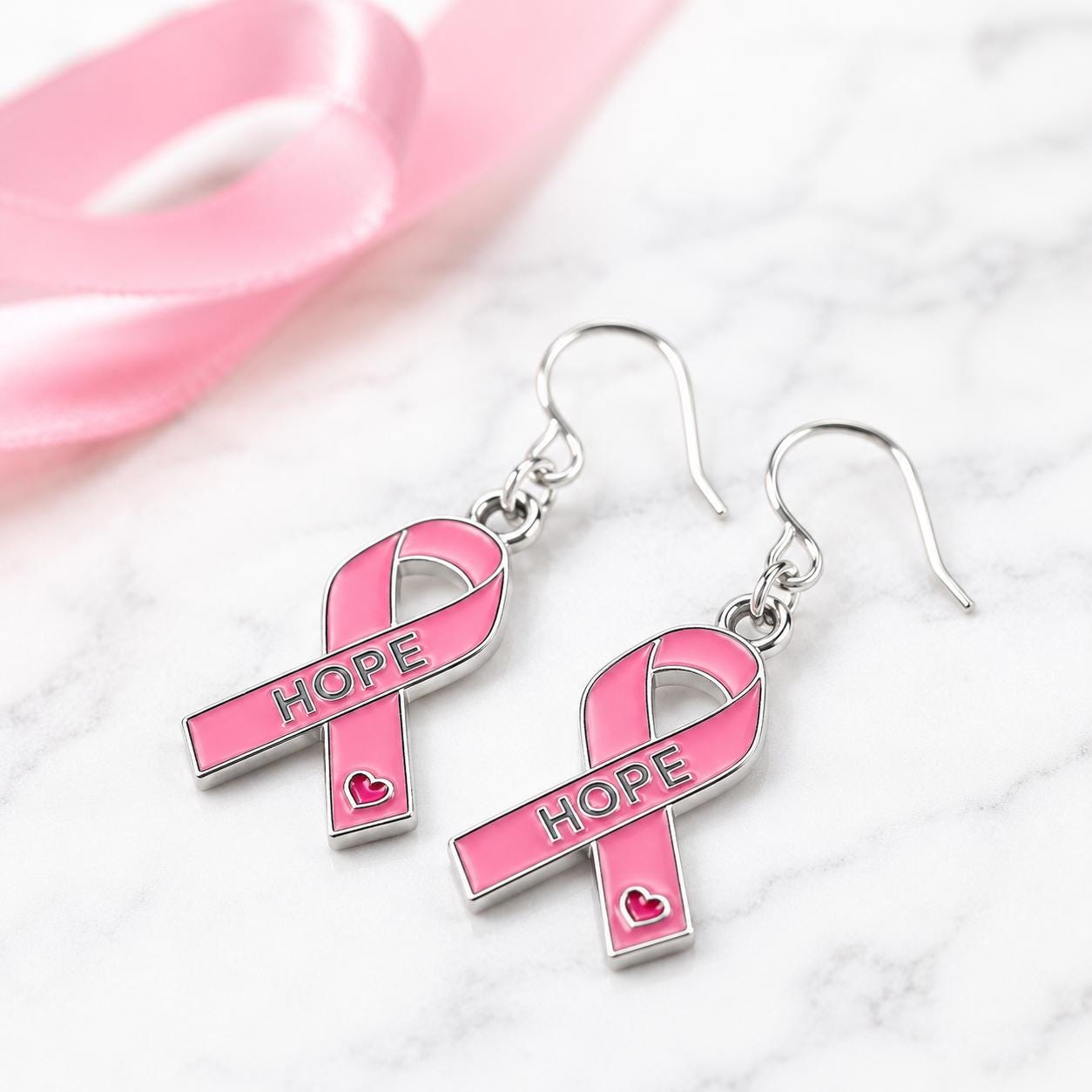 Breast Cancer Awareness Jewelry Set, Pink Ribbon Necklace and Earrings, Hope Jewelry, Survivor Gift, Cancer Warrior Gift, October Awareness