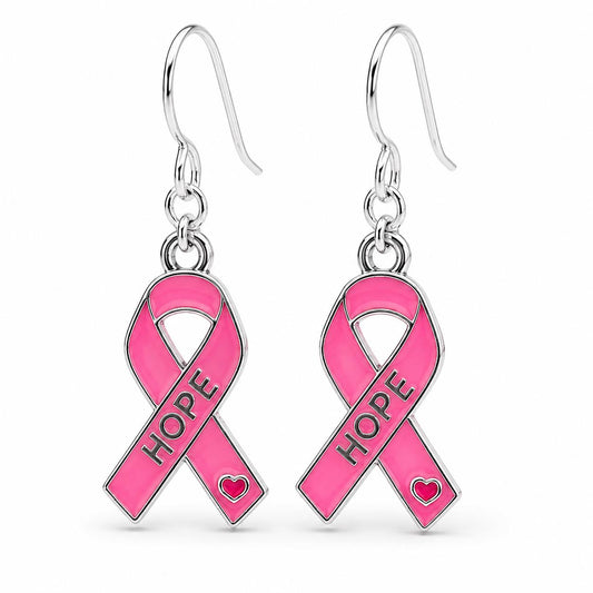 Breast Cancer Awareness Jewelry Set, Pink Ribbon Necklace and Earrings, Hope Jewelry, Survivor Gift, Cancer Warrior Gift, October Awareness