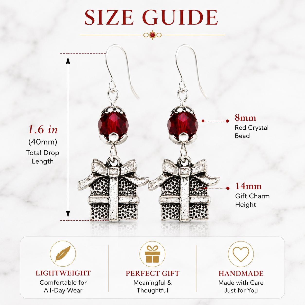 Christmas Present Earrings Necklace Set, Gift Box Jewelry Set, Holiday Earrings, Christmas Gift Necklace, Red Crystal Jewelry, Secret Santa