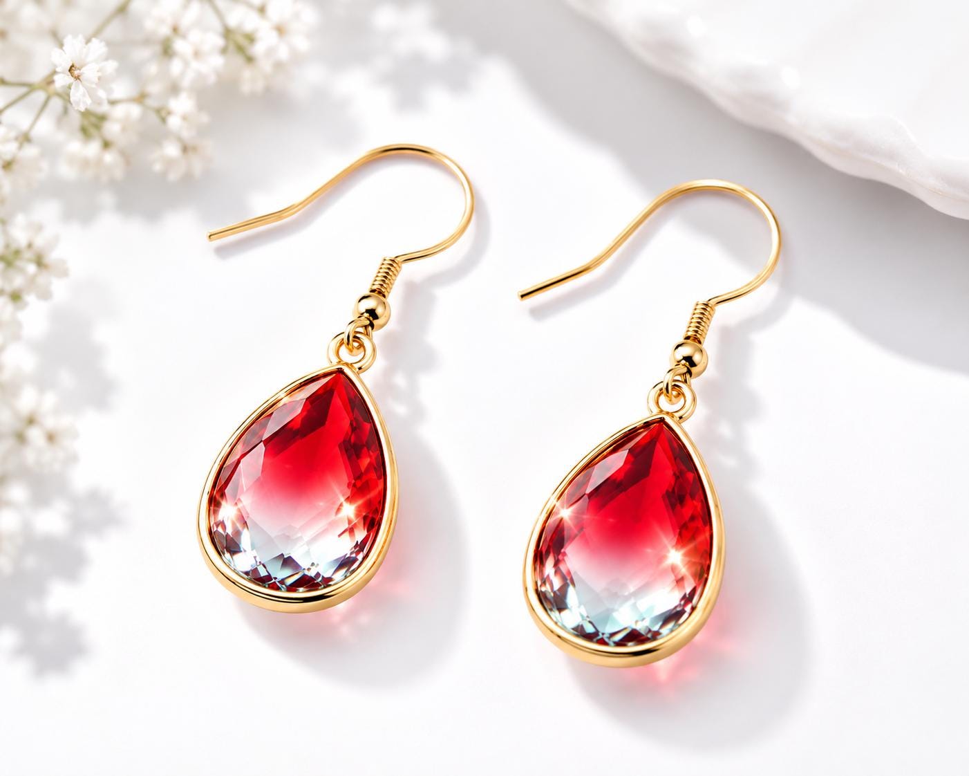 July Birthstone Jewelry Set, Ruby Red Necklace and Earrings, July Birthday Gift for Her, Red Ombre Crystal Jewelry, Ruby Birthstone Gift