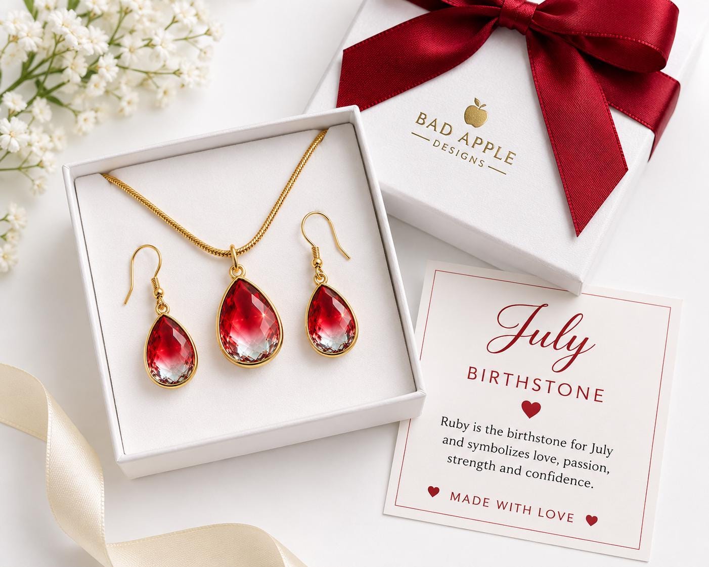 July Birthstone Jewelry Set, Ruby Red Necklace and Earrings, July Birthday Gift for Her, Red Ombre Crystal Jewelry, Ruby Birthstone Gift