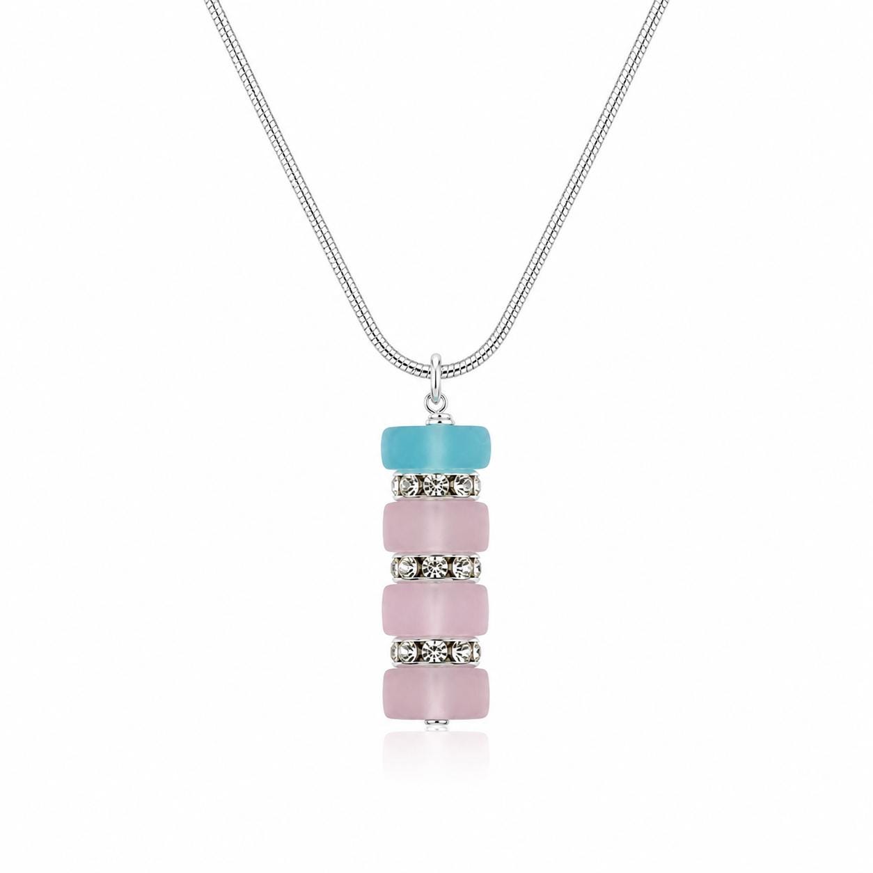 Pastel Bead Necklace, Pink Blue Necklace, Minimalist Pendant Necklace, Dainty Jewelry Gift for Her, Feminine Jewelry, Cute Necklace