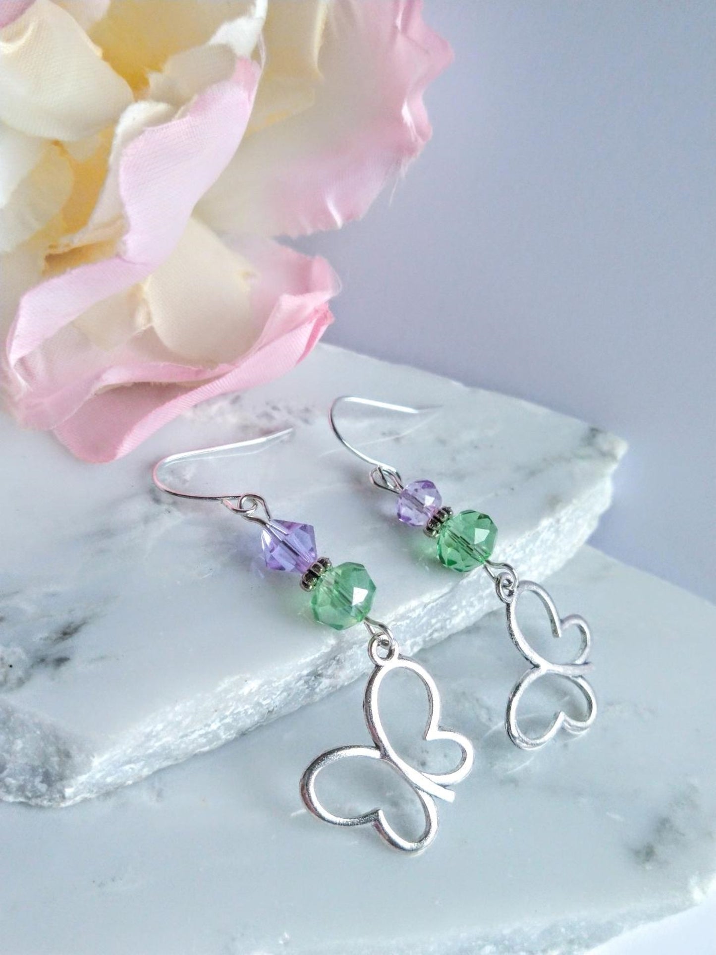 Butterfly Charm Earrings, Various Colors-Ladies Fashion Dangle Earrings - Bad Apple Designs Jewelry