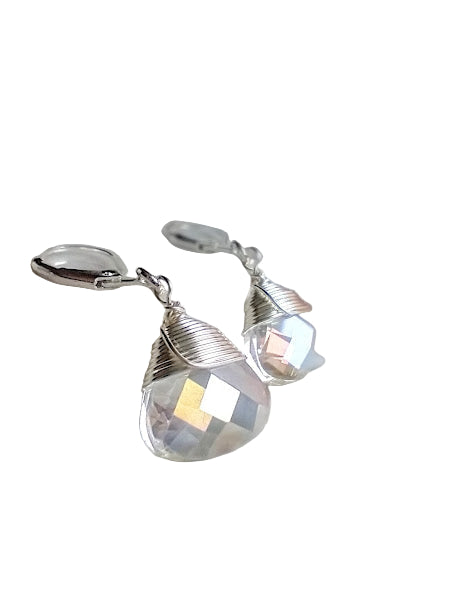 Faceted Clear Ab Crystal Teardrop Silver Leverback Earrings, Ladies Bridal Earrings, Crystal Drops - Bad Apple Designs Jewelry