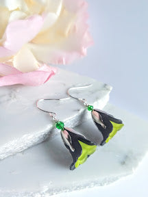 Black Acrylic Flower Silver Dangle Earrings - Bad Apple Designs Jewelry