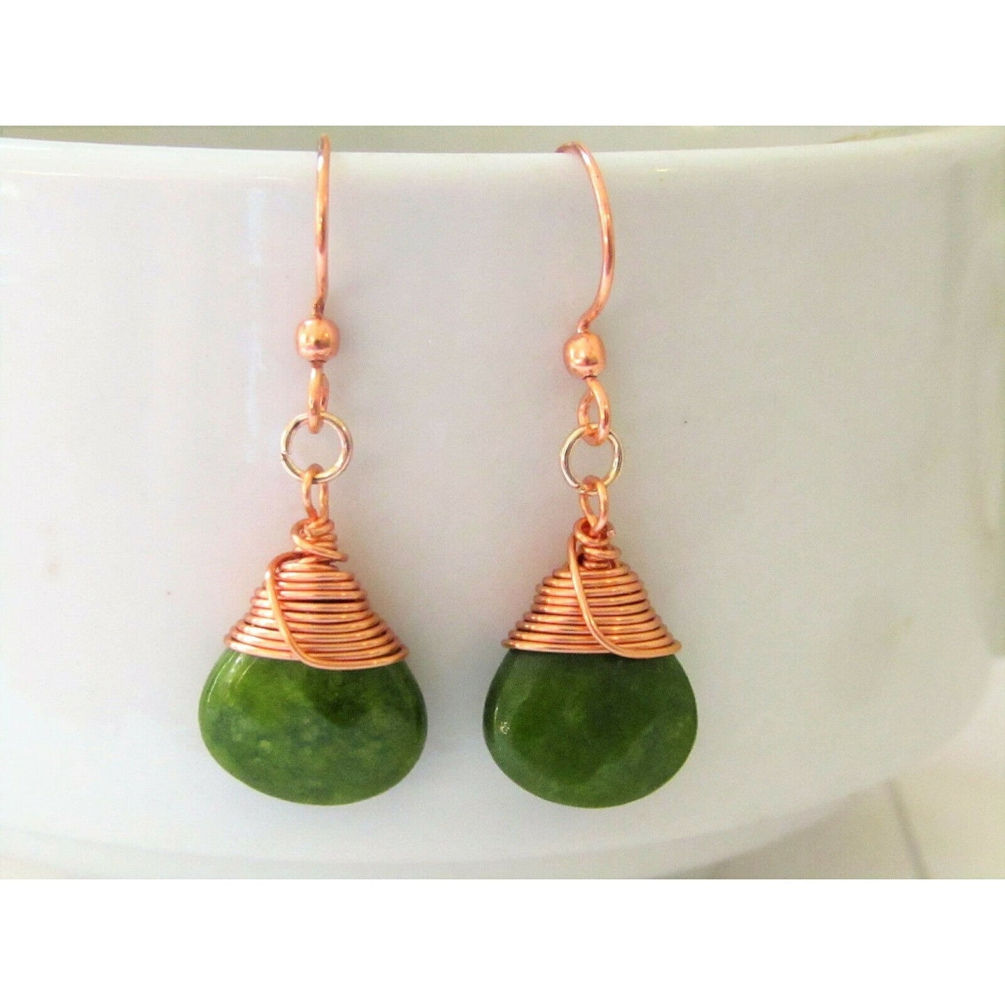 Faceted Moss Agate Teardrop Copper Dangle Earrings-Fashion Earrings - Bad Apple Designs Jewelry