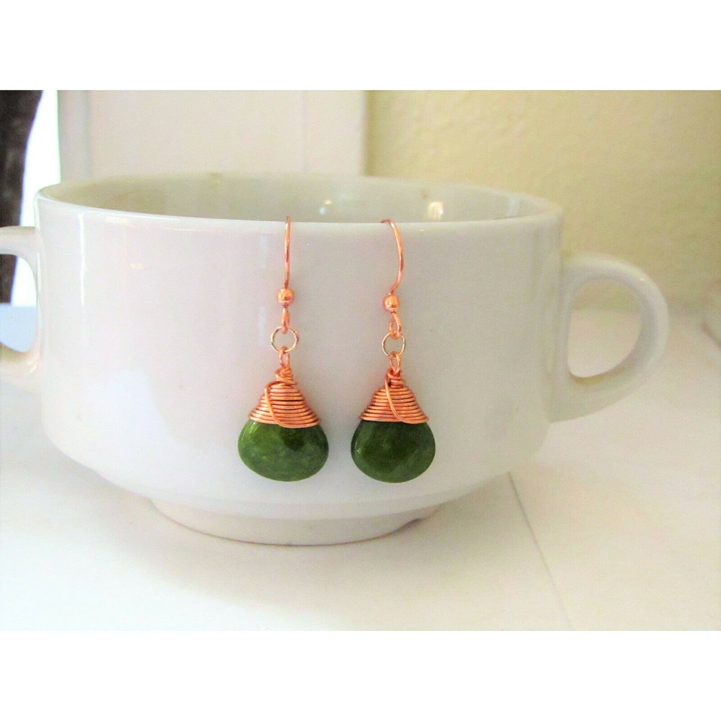 Faceted Moss Agate Teardrop Copper Dangle Earrings-Fashion Earrings - Bad Apple Designs Jewelry